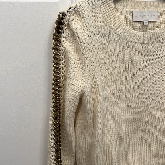 MICHELLE MASON Chain-embellished Ribbed Cotton And Wool-blend Sweater In Ivory - Picture 5 of 10